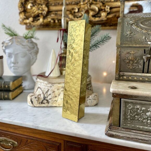 Vintage Hammered Brass Long Matchbox Match Box Candle Accessory Storage - Picture 1 of 10